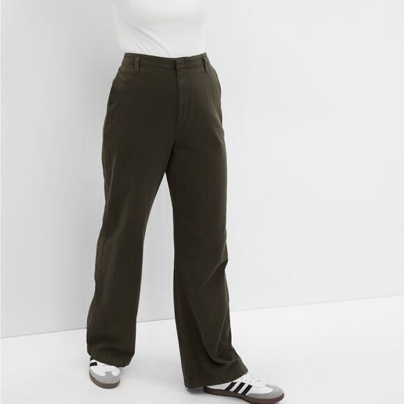 Gap Mid Rise Wide-Leg Khakis black cotton tincel lyocell slacks trouser 18 tall - Picture 1 of 13